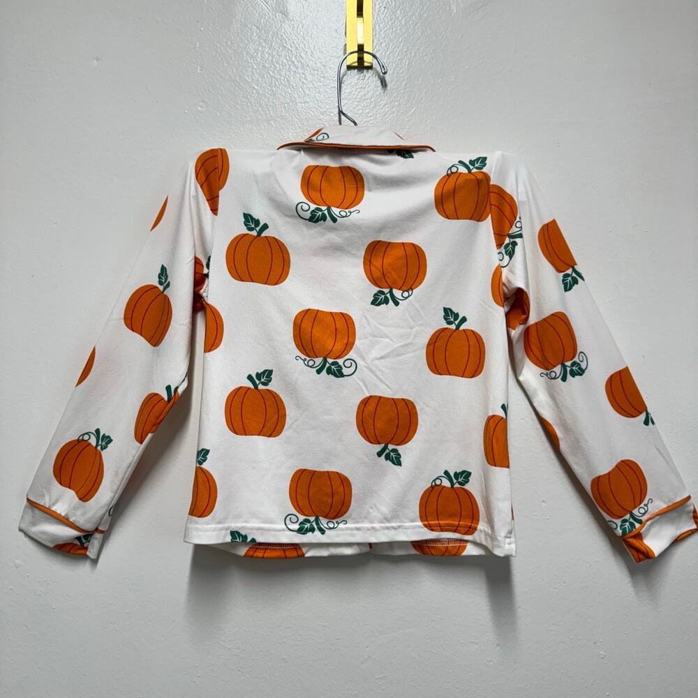 Tahari Girls Pajama Set Size 7/8 Pumpkin Print Patch 2 Pc Fall Halloween Autumn